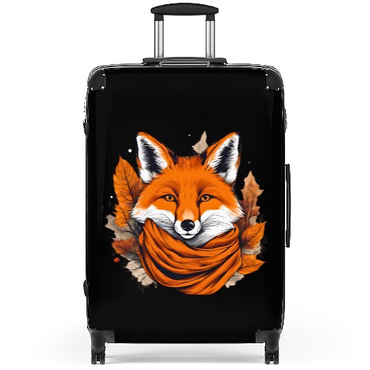 Autumn Fox Portrait with Scarf Suitcases
