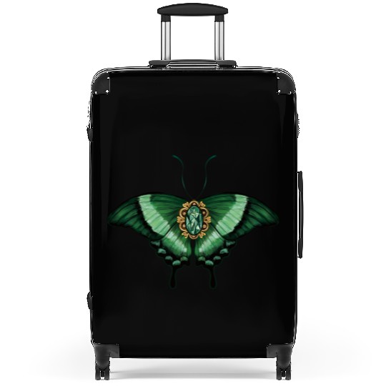 May Emerald Peacock Butterfly Gemstone Design Suitcases