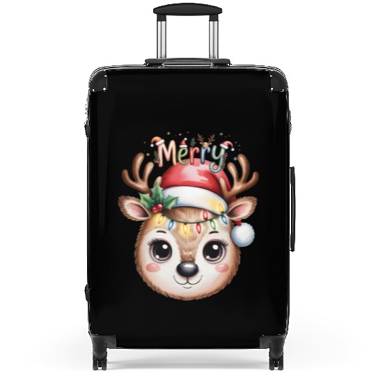 Rudolph Reindeer Watercolor Cozy Holiday Art Suitcases