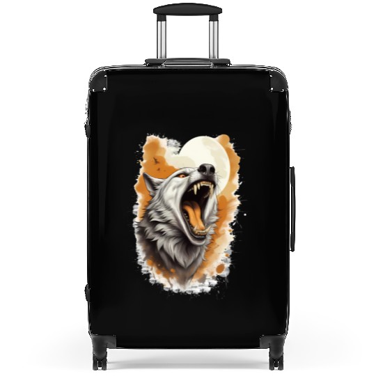 Howling Wolf Under Full Moon Suitcases
