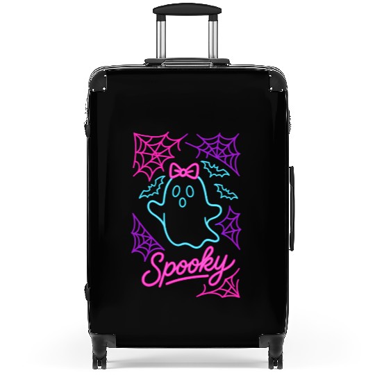 Neon Ghost with Spider Webs and Bow Suitcases