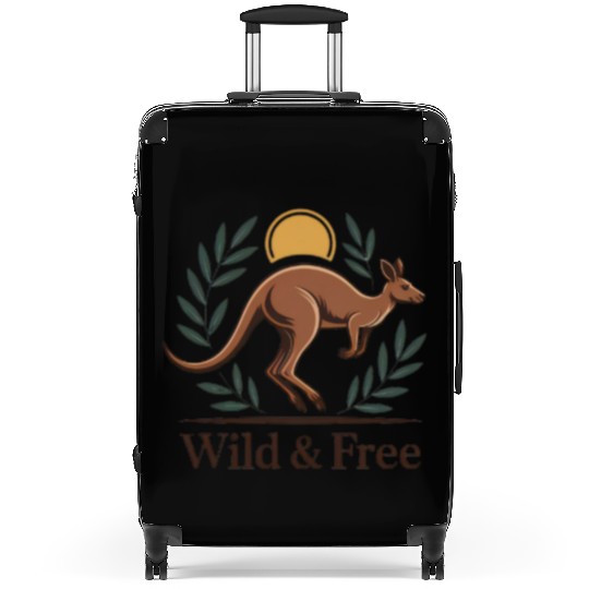 Kangaroo Embrace with Nature Motif Suitcases