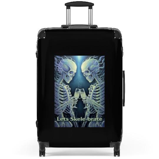 Celestial Skeleton Toasting Champagne Suitcases