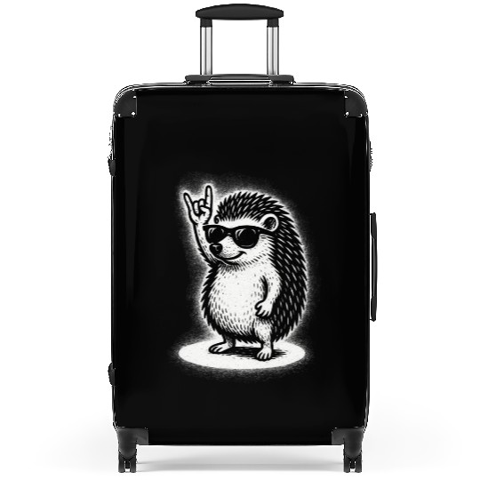 Cool Hedgehog with Sunglasses and Rock Hand Suitcases