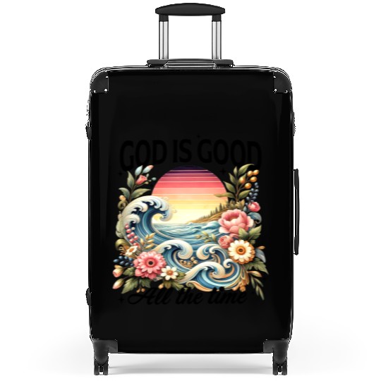 Elegant Wave and Floral Sunset Scene - GOD IS GOOD Suitcases