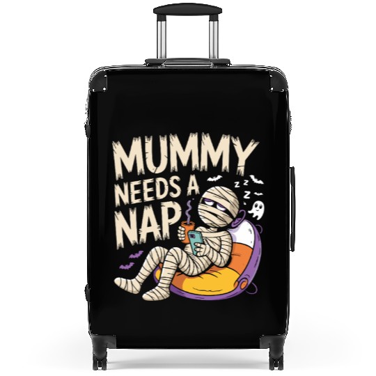 Mummy with Coffee Napping Design Suitcases