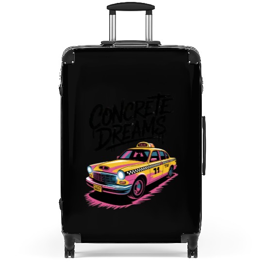 Vibrant Taxi Dreams Illustration Suitcases