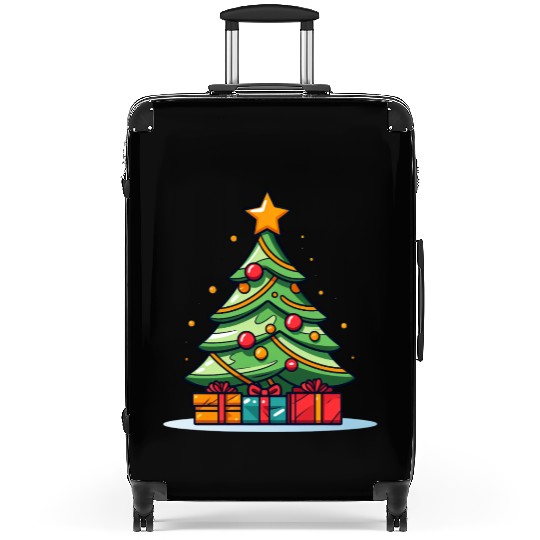 Festive Christmas Tree with Gifts Suitcases