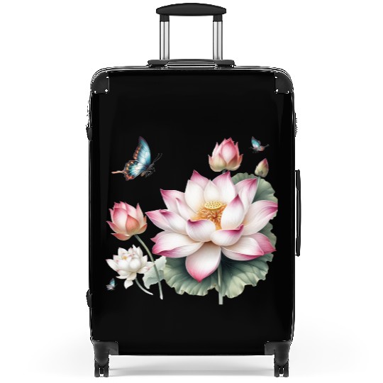 Light Pink Lotus and Butterflies  Suitcases