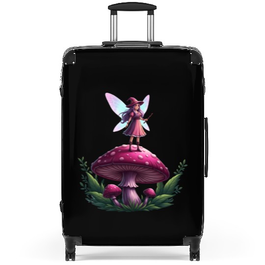 Magical Mushroom Fairy Illustration Suitcases