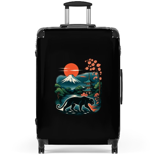 Serene Japanese Landscape with Mount Fuji Suitcases