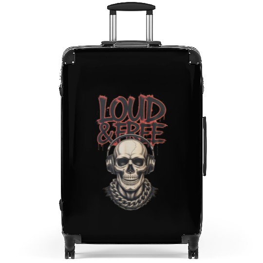 Urban Skull with Headphones and Graffiti Suitcases
