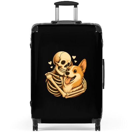 Halloween Skeleton Hugging Corgi Dog Suitcases