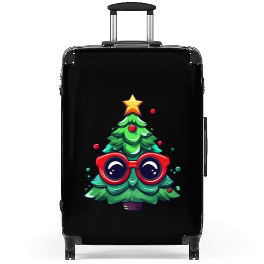 Festive Christmas Tree with Sunglasses Suitcases