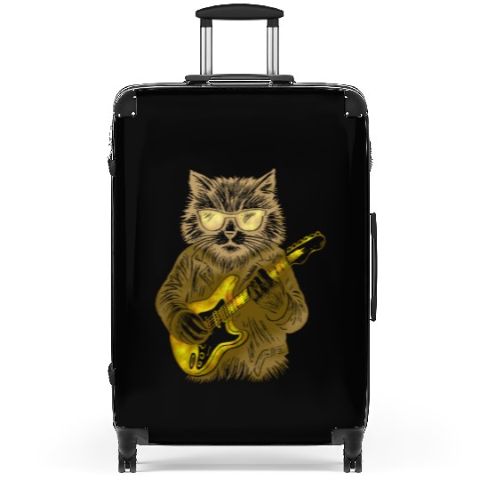 Funny Cat with sun glasses playing electric guitar Suitcases