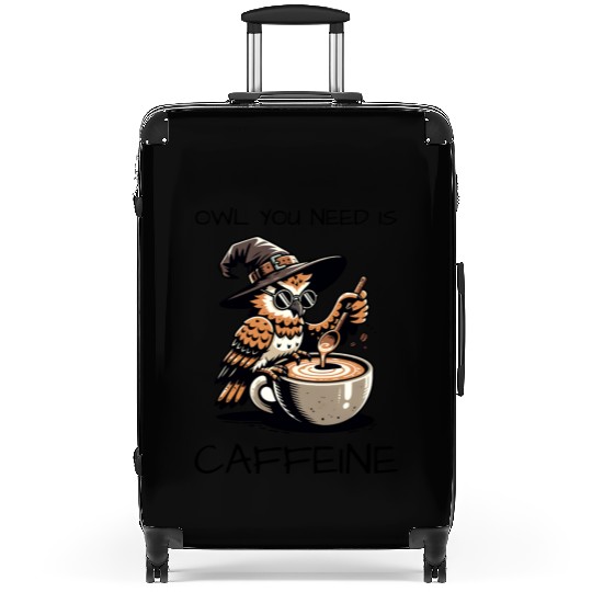 Whimsical Wizard Owl Coffee Design Suitcases