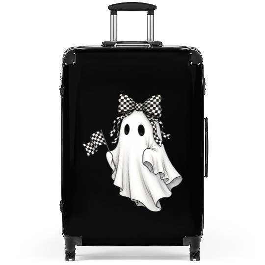 Ghost Boo Checkered Bow Race Day Racing Flag Racer Suitcases