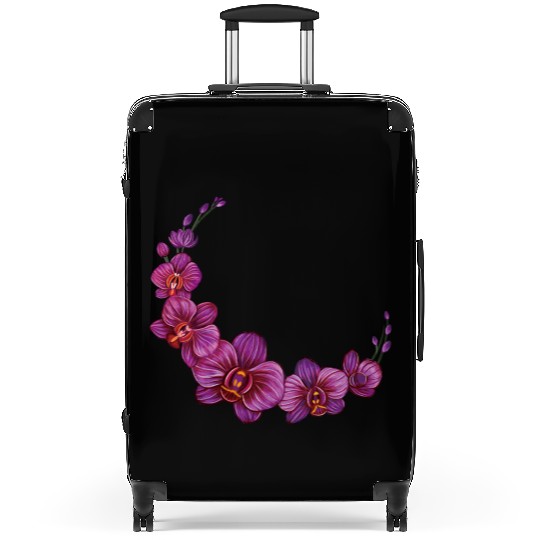 Violet Moon Orchid Flower branch illustration Suitcases