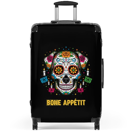 Day of Dead Dog Sugar Skull Art - Bone Appetit Suitcases