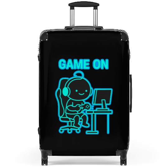 Neon Gaming Enthusiast Illustration Suitcases