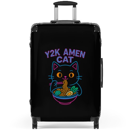 Y2K Ramen Cat – Retro Neon Anime Noodle Lover Desi Suitcases