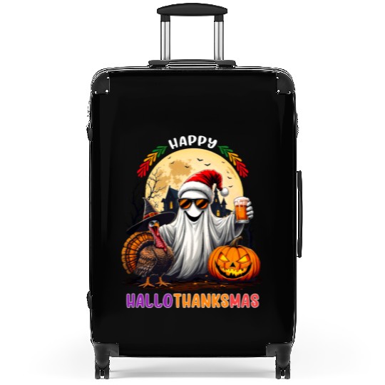 Happy Hallothanksmas Halloween Thanksgiving Xmas Suitcases