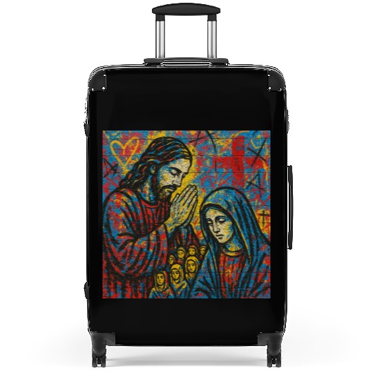 Praying Jesus and Virgin Mary Mosaic Suitcases