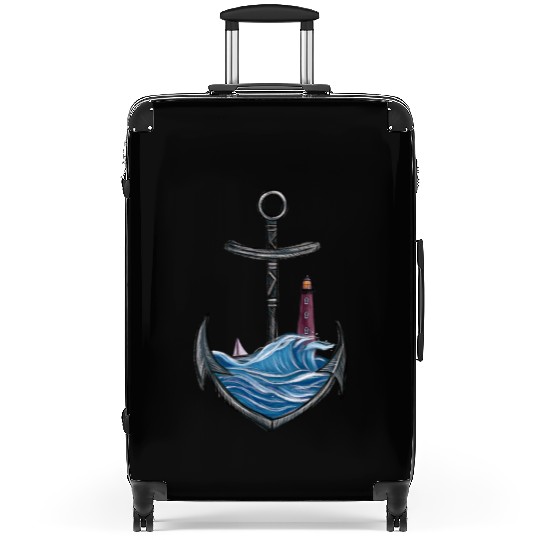 Nautical Anchor with Lighthouse Ocean Seascape Suitcases