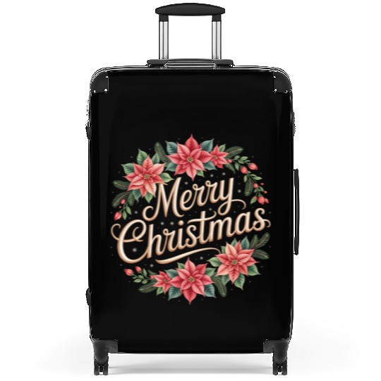 Elegant Poinsettia Wreath Merry Christmas Script Suitcases