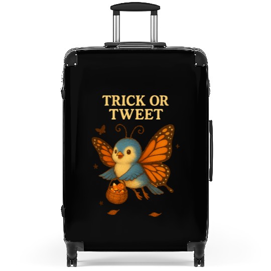 Trick Or Tweet Cute Halloween Bird as Butterfly Suitcases