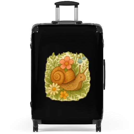 Whimsical Snail and Floral Garden Art Suitcases