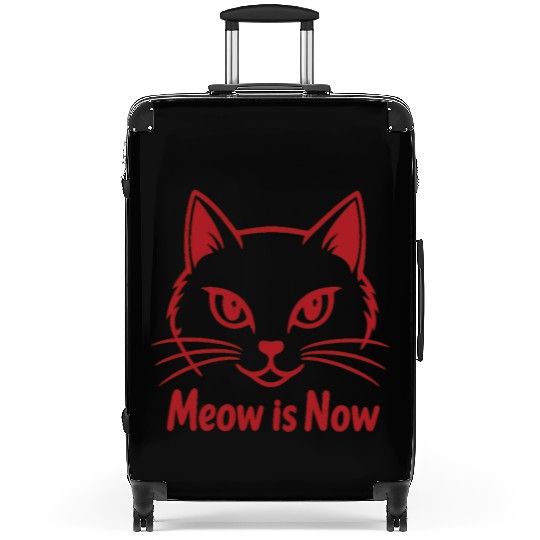 Elegant Cat Face with Bold Red Lines - Meow Is Now Suitcases