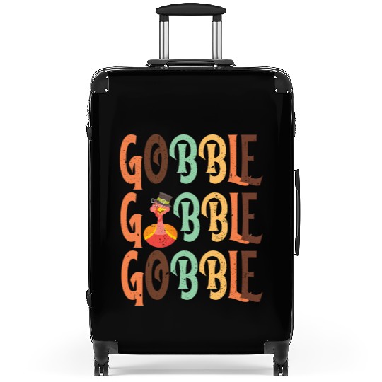 Festive Turkey and Gobble Text Pattern Suitcases
