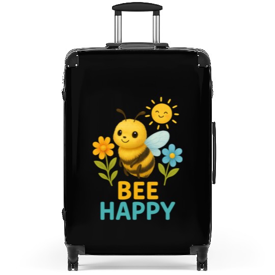 Bee Happy Suitcases – Cute Bee with Flowers and Sun