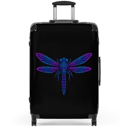 Neon Mythical Dragonfly Illustration Suitcases