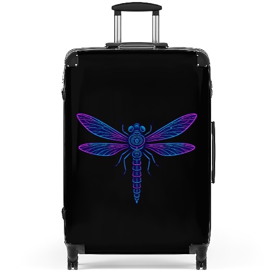 Neon Mythical Dragonfly Illustration Suitcases