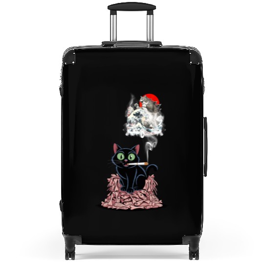 Black Cat Smoking Cigarette Catzilla Suitcases