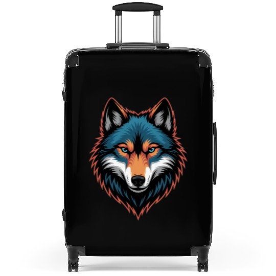 Vivid Wolf Head Illustration Suitcases