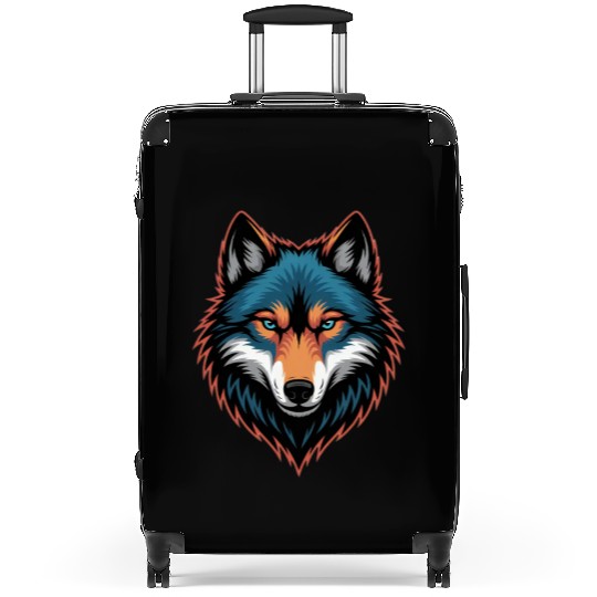 Vivid Wolf Head Illustration Suitcases