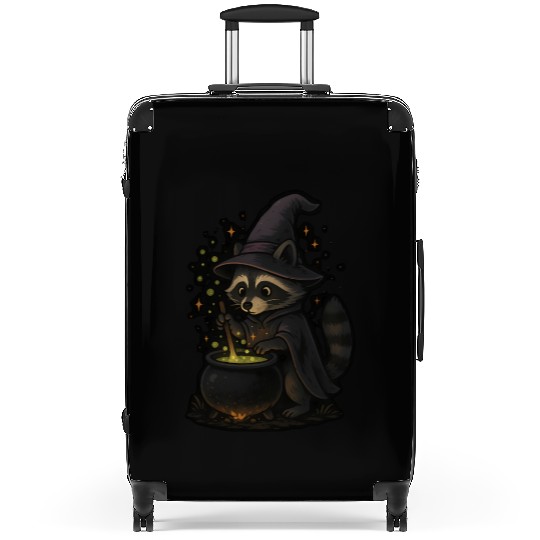 Mystical Raccoon Witch in Magic Cauldron Suitcases