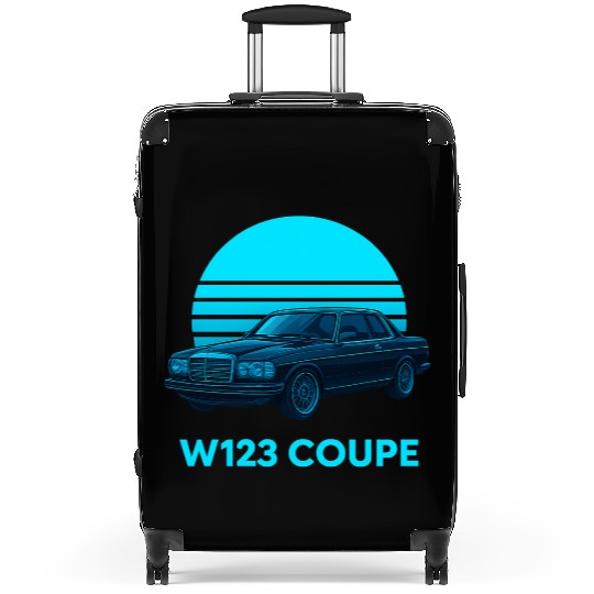Black W123 Coupe – Neon Retro 80s Style Automotive Suitcases