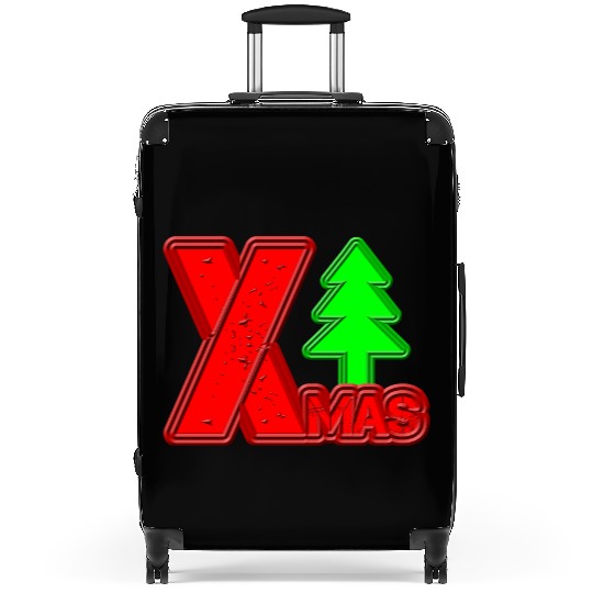 Festive Christmas Tree and XMAS Typography Suitcases