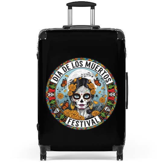 Vibrant Día de los Muertos Skull Suitcases