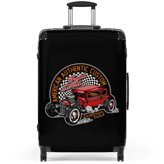 Vintage Hot Rod Car Illustration Suitcases