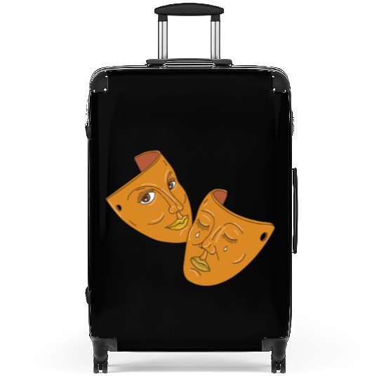 Theater Mask Comedy and Tragedy Mono Line Suitcases