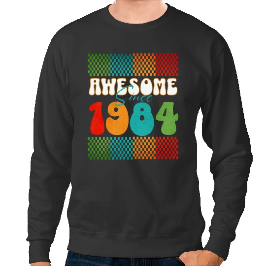 Discover Awesome Since 1984 Year Birth Birthday Vintage Groovy Retro Trends Gift Sweatshirts