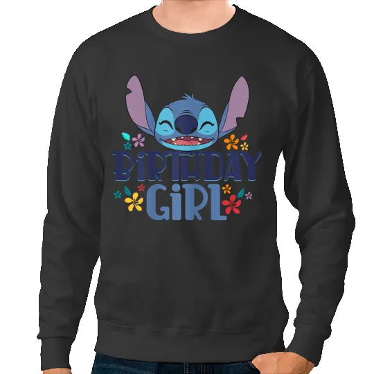 Disney Lilo Stitch Birthday Girl Smile Stitch Floral Logo Gifts Trends Sweatshirts