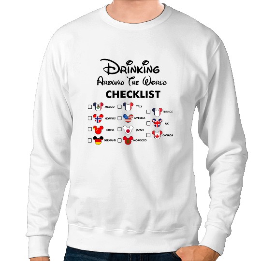 Mickey Beer Minnie Front and Back, Epcot Drinking Around The World , Drinking Around the world checklist, Disney Couple s Sweatshirts