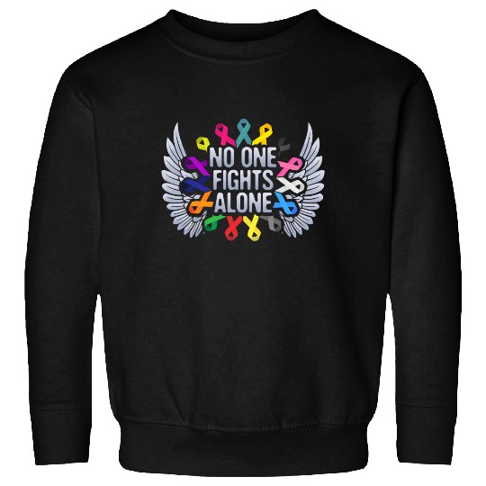 No One Fights Alone Multicolor Ribbon For Cancer Awareness Sweatshirt