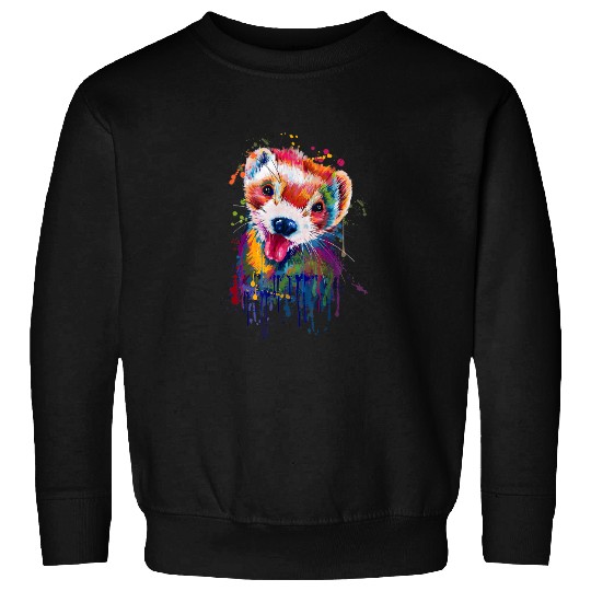 Ferret Face Graphics Hand Drawn Splash Art Pet Lover Sweatshirt